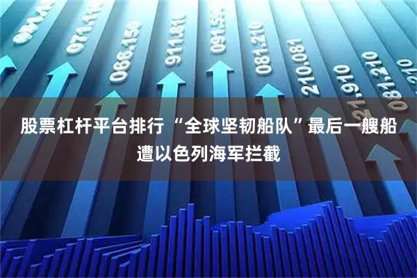股票杠杆平台排行 “全球坚韧船队”最后一艘船遭以色列海军拦截